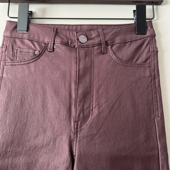 H&M DENIM HIGH WAIST JEGGINGS & DENIM COATED SKINNY PANTS PLUM COLOR SIZE 25 - Picture 2 of 6